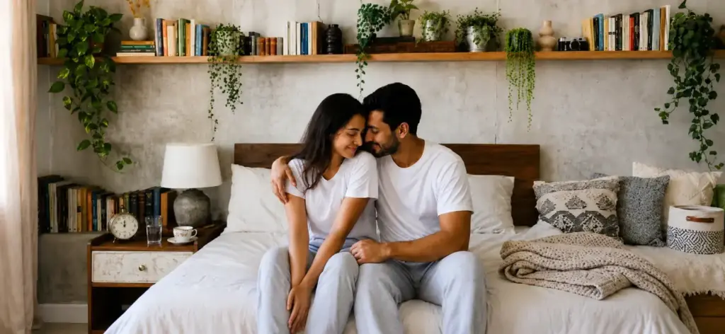 Couple embracing to strengthen sexual intimacy