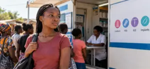 African teenage girl outside a family planning clinic